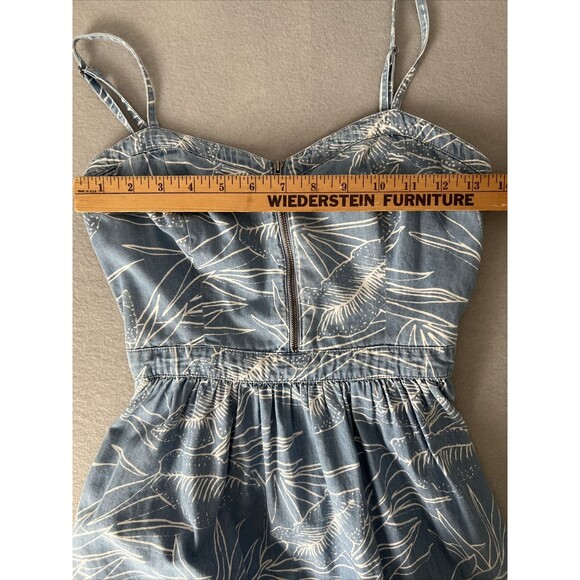 Vans Skater Sundress XS Denim Blue Chambray Tropical Leaf Print Zip Front - Picture 6 of 12